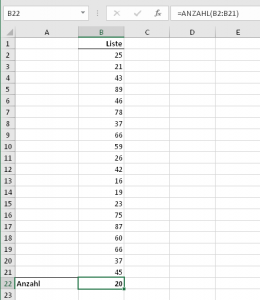Zum Vergrößern bitte auf das Bild klicken Beispielliste mit 20 Zufallszahlen