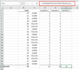 Zum Vergrößern bitte auf das Bild klicken Variante 3 (ohne Hilfsspalte): SUMMENPRODUKT