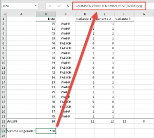 Zum Vergrößern bitte auf das Bild klicken Summenbildung ohne Hilfsspalte
