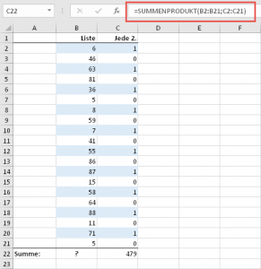 Zum Vergrößern bitte auf das Bild klicken SUMMENPRODUKT über die Hilfsspalte