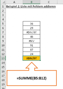 Zum Vergrößern bitte auf das Bild klicken Beispiel 2: Summe über Fehlerliste