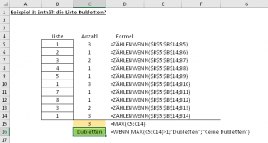 Zum Vergrößern bitte auf das Bild klicken Beispiel 3: Dublettensuche mit MODALWERT