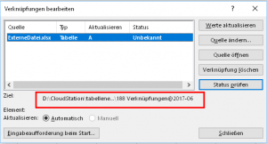 Zum Vergrößern bitte auf das Bild klicken Der Pfad zur verknüpften Datei