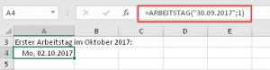 Zum Vergrößern bitte Bild anklicken Die Funktion ARBEITSTAG