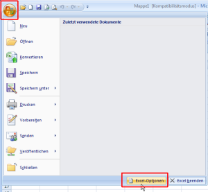 Zum Vergrößern bitte auf das Bild klicken Excel 2007: Excel-Optionen