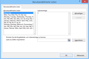 Zum Vergrößern bitte auf das Bild klicken Vorhandene Listen