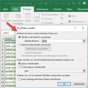 Zum Vergrößern bitte auf das Bild klicken Eine Pivot-Tabelle einfügen