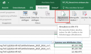 Zum Vergrößern bitte auf das Bild klicken Pivot-Tabelle aktualisieren