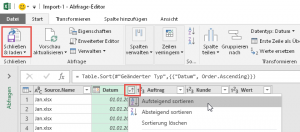 Zum Vergrößern bitte auf das Bild klicken Sortieren der Datumsspalte