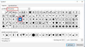 Symbol aus Zeichensatz einfügen