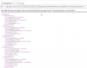 Zum Vergrößern bitte auf das Bild klicken Die XML-Datei im Webbrowser