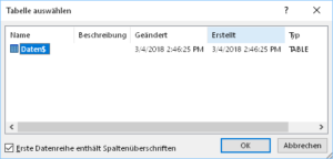 Zum Vergrößern bitte auf das Bild klicken Quelltabelle auswählen