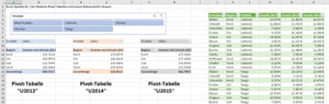 Zum Vergrößern bitte Bild anklicken Beispieltabelle mit drei Pivot-Tabellen