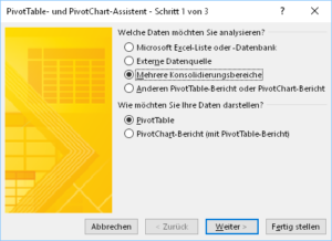 Zum Vergrößern bitte auf das Bild klicken PivotTable-Assistent Schritt 1