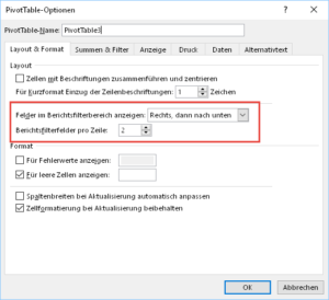 Zum Vergrößern bitte Bild anklicken ... lässt sich in den PivotTable-Optionen ändern