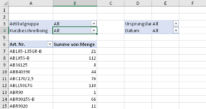 Zum Vergrößern bitte Bild anklicken Spaltenweise, zweizeilige Berichtsfilter