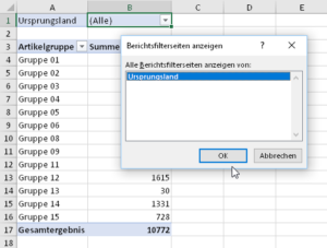 Zum Vergrößern bitte Bild anklicken Das Filterfeld mit OK bestätigen