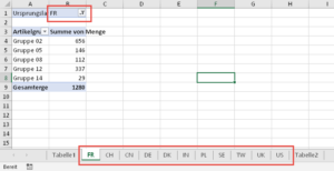 Zum Vergrößern bitte Bild anklicken Lauter neue Arbeitsblätter mit gefilterten Pivot-Tabellen