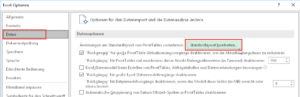 Zum Vergrößern bitte Bild anklicken Excel-Optionen, Kategorie "Daten"