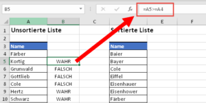 Hilfsspalte mit einer einfachen Vergleichsformel