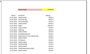 Zum Vergrößern bitte auf das Bild klicken Liste ohne Linien ist unübersichtlich
