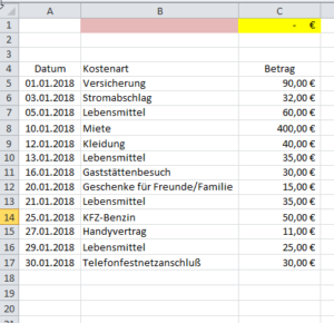 Zum Vergrößern bitte auf das Bild klicken SUMMEWENN auf einen Zellbereich (Fortsetzung)