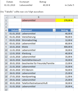 Zum Vergrößern bitte auf das Bild klicken Ein neuer Datensatz wird oben eingefügt