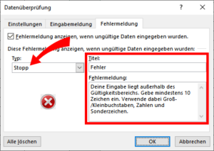 Zum Vergrößern bitte auf das Bild klicken Aussagekräftige Fehlermeldung einrichten