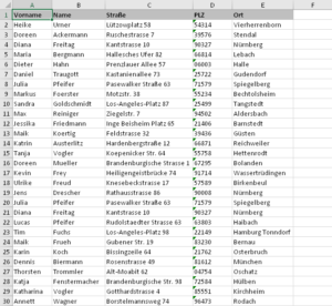 Zum Vergrößern bitte auf das Bild klicken Beispiel: Adressenlste