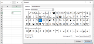 Zum Vergrößern bitte auf das Bild klicken Einfügen von Wingdings-Symbolen