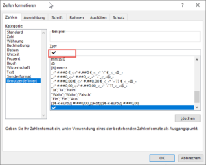 Zum Vergrößern bitte auf das Bild klicken Benutzerdefiniertes Zahlenformat erstellen
