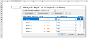 Zum Vergrößern bitte auf das Bild klicken Alle bedingten Formatierungsregeln