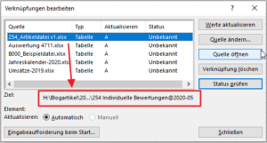 Zum Vergrößern bitte auf das Bild klicken Liste der Verknüpfungen