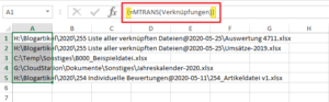 Zum Vergrößern bitte auf das Bild klicken Eingabe von MTRANS als Array-Funktion