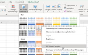Zum Vergrößern bitte Bild anklicken Tabellenformatvorlage als Standard festlegen