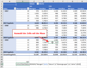 Zum Vergrößern bitte auf das Bild klicken Variante 2: Die Funktion PIVOTDATENZUORDNEN