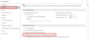 Zum Vergrößern bitte auf das Bild klicken Funktion in den Excel-Optionen aktivieren