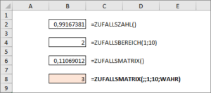 Zum Vergrößern bitte auf das Bild klicken ZUFALLSMATRIX verhält sich wie ZUFALLSBEREICH