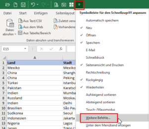 Zum Vergrößern bitte auf das Bild klicken Symbolleiste für den Schnellzugriff anpassen