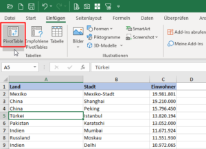 Zum Vergrößern bitte auf das Bild klicken Die Länderliste als Datenquelle