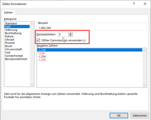 Zum Vergrößern bitte auf das Bild klicken Keine Dezimalstellen, 1000er-Trennzeichen