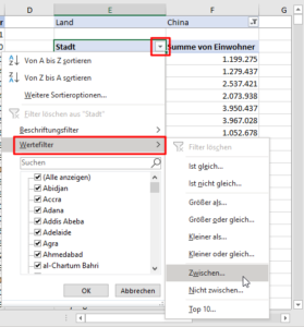 Zum Vergrößern bitte auf das Bild klicken Zusätzlichen Wertefilter setzen