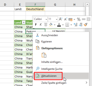 Zum Vergrößern bitte auf das Bild klicken Nach einer Neueingabe wird die Liste aktualisiert