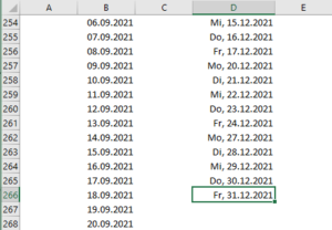 Zum Vergrößern bitte Bild anklicken Fertige Datumsreihe mit Arbeitstagen