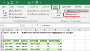 Zum Vergrößern bitte auf das Bild klicken Die Abfrage-Eigenschaften aufrufen