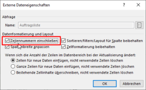 Zum Vergrößern bitte auf das Bild klicken Option "Zeilennummern einschließen" aktivieren