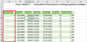 Zum Vergrößern bitte auf das Bild klicken Die Tabelle enthält nun die Zeilennummern