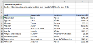 Zum Vergrößern bitte auf das Bild klicken Beispiel: Liste der Hauptstädte