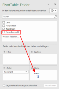 Zum Vergrößern bitte auf das Bild klicken Das Einwohner-Feld kommt in den Werte-Bereich