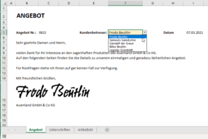 Zum Vergrößern bitte auf das Bild klicken Angebot mit dynamischen Unterschriften